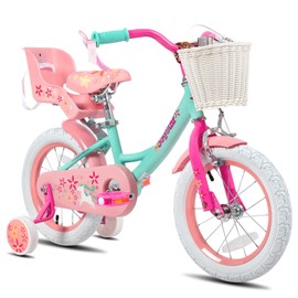 JOYSTAR Unicorn 12 Inch Kids Bike for 2-4 Years Girls Toddler Bikes with Training Wheels Princess Girls Bike with Basket Doll Seat Streamers Toddler Kids Bicycles Green