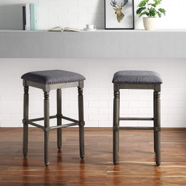 Roundhill Furniture Arnhem Wood Upholstered Bar Stools, Set of 2, Gray