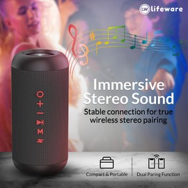 Lifeware TKO Wireless Speaker IPX5 Water Resistant - TWS Speakers Wireless Built in Rechargeable Battery - Portable USB Speaker, Compatible with All Devices