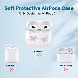Newseego Case Compatible with AirPods 3rd Generation, Cute Colorful Butterfly Print Pattern with Bell Pendant for Girls Women Full Body Shockproof Protective Charging Pod Cover for AirPods 3 Gen