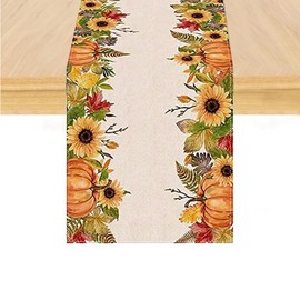 NEWKIBOU Camino de Mesa con diseño de otoño, de Calabaza, Hojas de Arce, Girasol,para otoño, Acción de Gracias, Chimenea, Cocina, casa de Granja, Comedor, decoración del hogar (Estilo 1)
