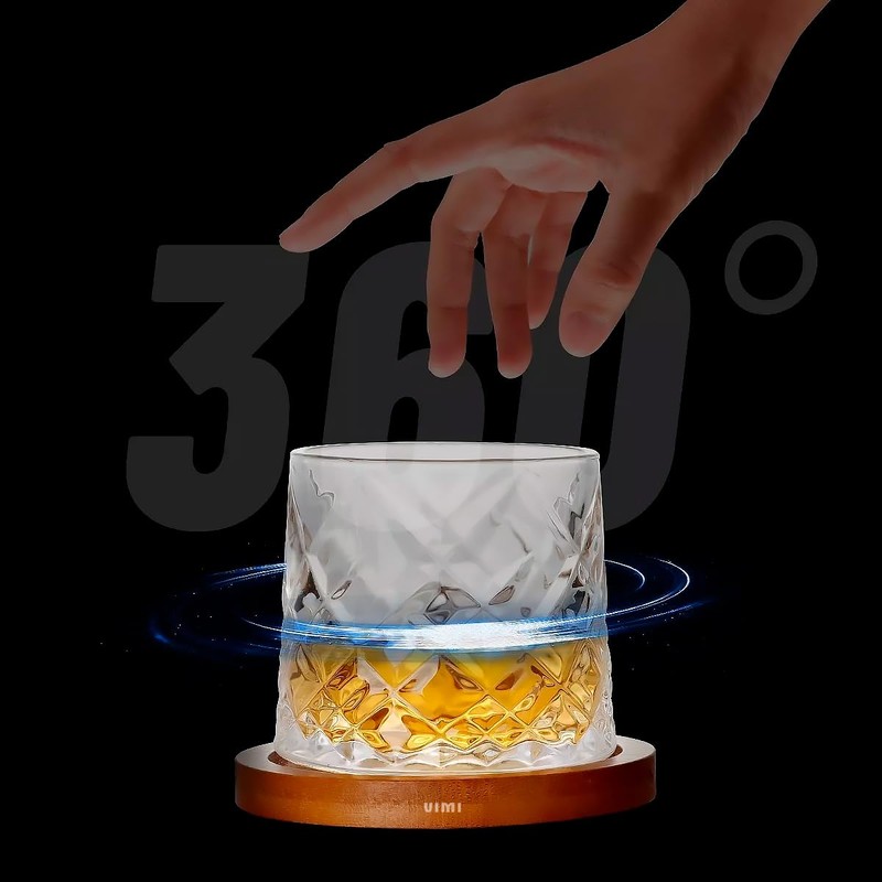 Vaso Giratorio 360° Antiestrés Para Coctelería Base De Bambú