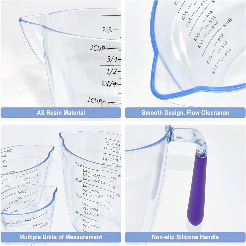 3-Piece Plastic Measuring Cups Set, 8 16 32 oz Capacity