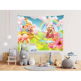 Loccor 5x3ft Fantasy Tapestry Backdrop Gingerbread House Wall Hanging Candyland Wall Covering for Kids Newborn Children Living Room Classroom Bedroom Baby Room Wall Decor Wall Art Home Drapes