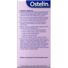 Ostelin Infant Vitamin D3 Drops 2.4mL – Supports Bone Strength, Immune & Muscle Function – Aids Healthy Bone & Teeth Development – Enhances Calcium Absorption for Infants & Babies