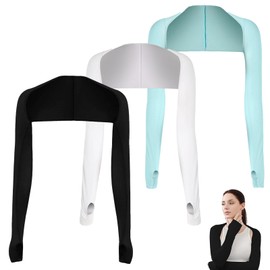 3 Pcs Sun Protection Arm Sleeves for Women, Sleeves to Cover Arms, UV Protection Arm Covers with Finger Hole for Golfing Riding Driving and Running, White, Black, Sky Blue