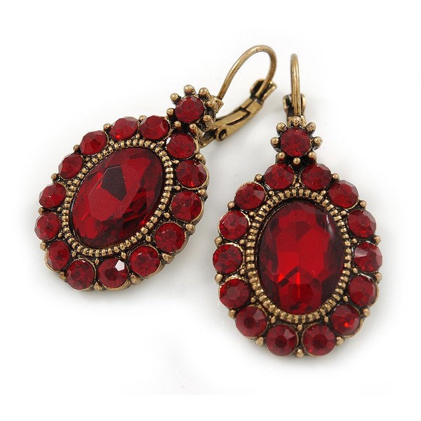 40mm Tall/Oval Crystal Drop Earrings with Leverback Closure In Aged