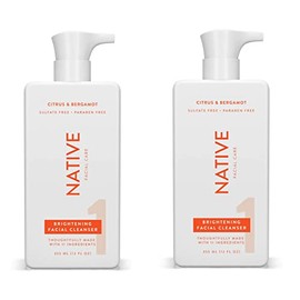 Native Brightening Face Wash, Facial Cleanser with Citrus and Bergamot, Daily Face Cleanser for Radiant and Bright Skin, 2-Pack, 12Fl Oz