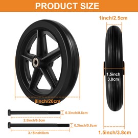 2Pcs 8 Inch Replacement Wheelchair Wheels for Walkers - Environmentally Friendly Rubber Material, Wear-Resistant PU Tires, Anti-Slip, and Durable ABS Wheel Hub (8IN Narrow 2Pcs)