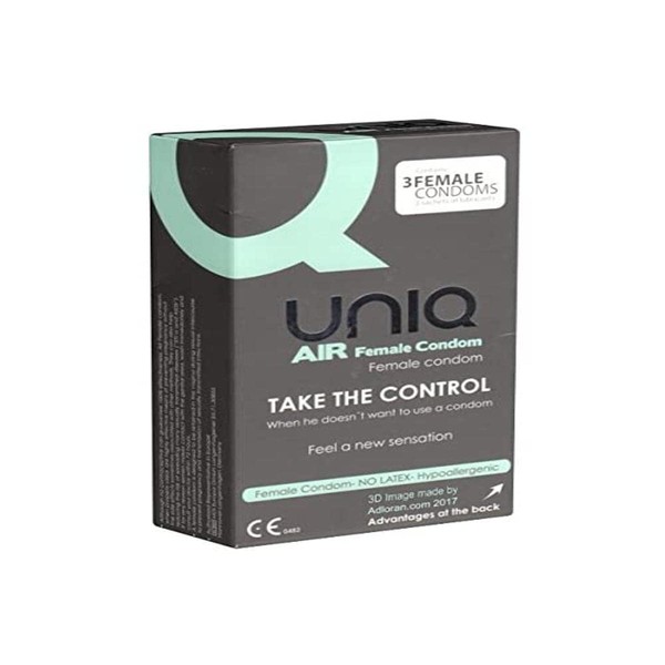 UNIQ AirFemale Women's Condom, Latex-Free Women's Condoms without Firm Ring, Easy Placement and Secure Hold, Adapts Perfectly to Female Body - Can Also be Used with Oil-Contoured Lubricants, 1 x 3