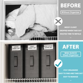 SheetCube 4 Pack Bed Sheet Organizers and Storage, Foldable Bedding Storage Box Container with Window and Label, Linen Closet Organizer Folder for Blanket, Duvet Cover Set, Bed Sheet Set - Black