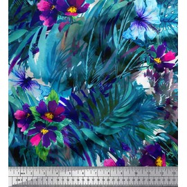 Soimoi Rayon Fabric Leaves & Floral Texture Print Fabric by The metre 42 Inch Wide