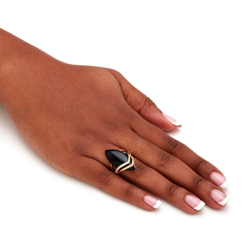 PalmBeach Yellow Gold-Plated Marquise Shaped Natural Black Onyx and Round