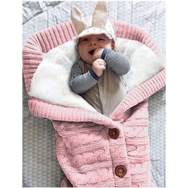 XMWEALTHY Unisex Infant Swaddle Blankets Soft Thick Fleece Knit Baby Girls Boys Stroller Wraps (Light Pink)