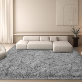 Mtandyx Fluffy Plush Shag Rug 5x7,Ultra Soft Rug for Living Room Bedroom,Non-Slip Fuzzy Area Rug for Living Room,Carpet for Girl Boy Kids,Modern Indoor Home Decor Aesthetic,Gray