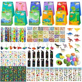 EIKEJI Pack of 120 Dinosaur Party Bags Children's Birthday Party Favours Children Give Aways Children's Birthday Boys with Dinosaur Egg Tattoo Stickers for Birthday Party Gifts