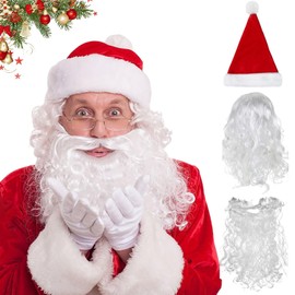 Gxlaihly Santa Beard Wig Hat Set, Santa Claus Wig and Beard Set with Hat, Christmas Santa Cosplay Accessories
