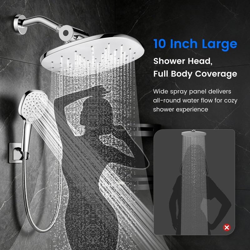 10" Rain Shower Head with Handheld Spray, Dual High Pressure