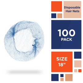 EZGOODZ Disposable Hair Net 18 Inches. 100 Pack Blue Hair Nets Food Service. Nylon Hairnets for Kitchen with Elastic Band. Lightweight, Stretchable Hair Nets for Women, Men for Cleaning, Cooking
