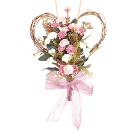 Door Wreath, Artificial Carnations, Heart Shape, 30 cm, Spring Decoration for Front Door, Door Wreath, Wall Wreath, Valentine's Day, Mother's Day (Carnation Pink)