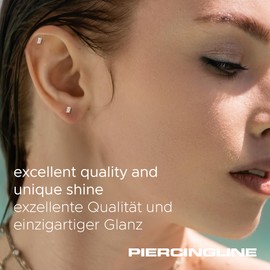 PIERCINGLINE 14 Karat Gold Labret Ohr-Piercing mit Push Fit MOISSANIT-RECHTECK Weißgold (rhodiniert) 1,2 x 10 mm