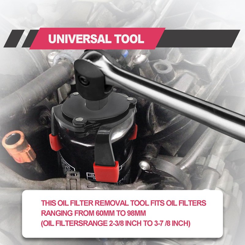 Universal Oil Filter Wrench with 1/2'' Adapter 3/8'' Square Drive