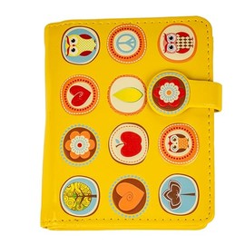 Shag Wear Women's PU Vegan Leather Colorful Slim Trendy Small Bifold Wallet with 4 Credit Card Slots, 1 Zippered Coin Pocket, and Clear ID Window, Owl Yellow, Modern