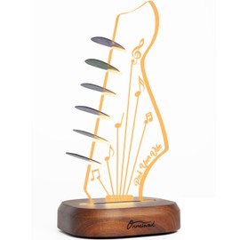 Light Up Guitar Pick Holder with 6 Guitar Picks, Acacia Wood & Acrylic Guitar Headstock Shaped Pick Holder Case for Guitar Pick Storage & Display, Guitar Music Accessories Gifts for Men Lover Player