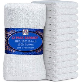 Petal Cliff 12 Pack, 100% Cotton Ribbed Terry Bar Mop Kitchen Towels for Kitchen, Highly Absorbent, Cleaning Kitchen Towels | Bar Cleaing Towels | Machine Washable | 16 x 19 Inches. (White)