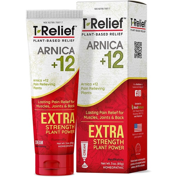 MediNatura T-Relief Extra Strength Pain Relief with Arnica + 12 Plant-Based Pain Relievers (3 Ounces Cream)