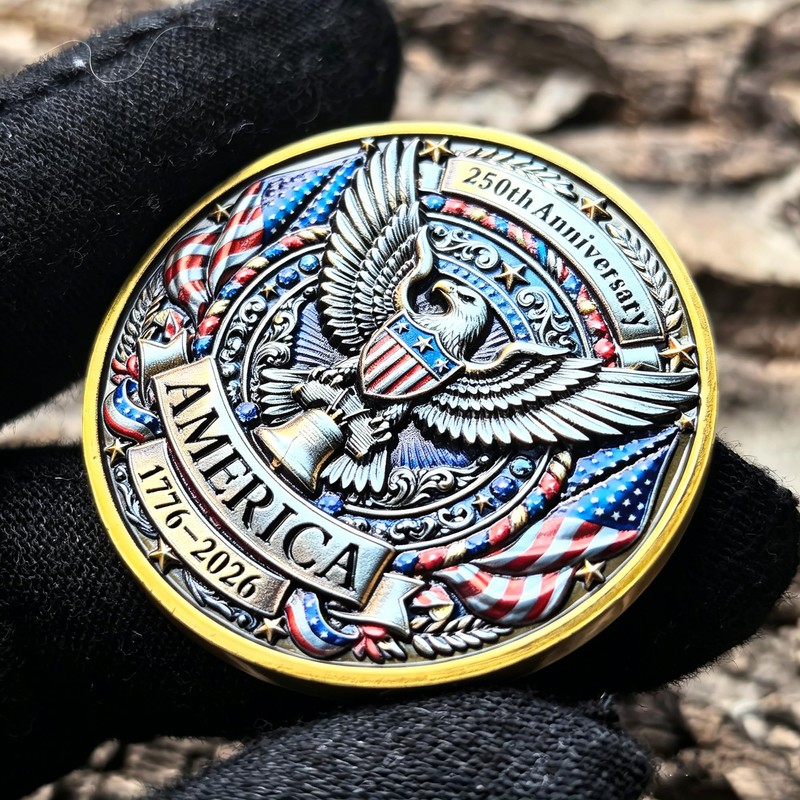 Strugglejewelry USA 250th Anniversary Challenge Coin, Patriotic Eagle & Liberty