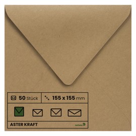 Netuno 50 Square Envelopes Kraft Paper 155 x 155 mm 100 g Aster Kraft Beautiful Envelopes Vintage Square Invitation Envelopes Wedding Christmas Birthday Christening Letter Envelope Eco Paper