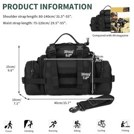 Huntvp Waist Bag Molle Fanny Pack Bumbag Sling Shoulder EDC Bag Carry-on Bag Handbag for Working Camping Hiking Outdoors Activities Black