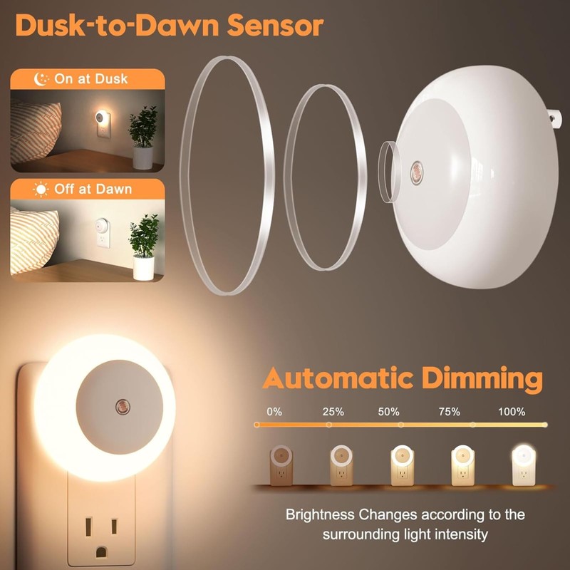 genkigold 2Pcs Plug-in Night Light with Dusk to Dawn Sensor