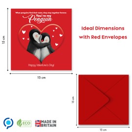 Happy Valentines Day Card – You're My Penguin – Eco-Friendly 15x15 cm – Valentines Card for him, Valentines Card Wife, her, Husband, or Fiancé – Premium 350 GSM – Made in the UK
