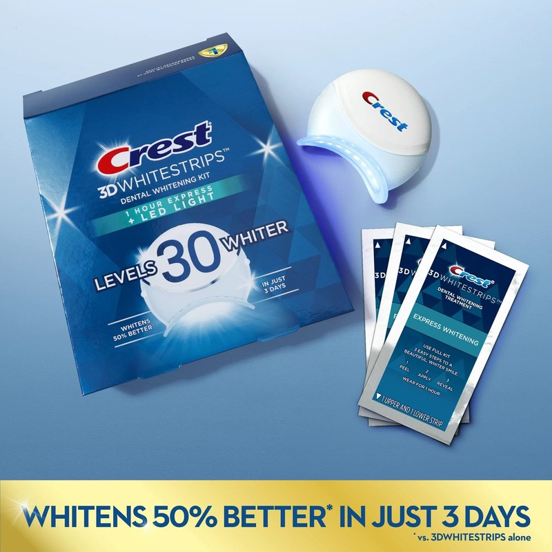 Crest 3DWhitestrips 1 Hour Express + LED Light Teeth Whitening
