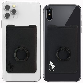 Phone Card Holder with Phone Ring, Gecko Ring Wallets Combine a Finger Grip, Phone Ring Stand & Credit Card Sleeve Stick On Universal to Any Cell Phone (2 Pack - White & Black Logos)