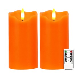 AVEKI Flameless Candles, White LED Candles Battery Operated Candles Made of Real Wax, Flickering Votive Candles, Fake Pillar Candles for Home Weeding Christmas Decor, 2PC, 3’’ x 6’’ (Orange)