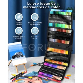 Marcadores Doble Punta 132 Colores Brillantes Pincel y Punta Fina 0.4 mm