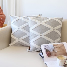 HAMUR Decorative Throw Pillow Covers 20x20 Set of 2, Soft Durable Soft Plush Faux Fur Wool Pillow Covers for Couch Bed Sofa Living Room (Bella,Grey)