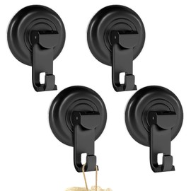 STWWO Suction Cup Hooks for Shower, Powerful Vacuum Suction Cup Hook for Towel, Robe, Loofah, No Hole Punched, Reusable Bathroom Towel Hooks, Black, 4 Pack