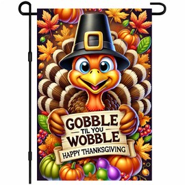 BlissYard Happy Thanksgiving Garden Flag 12x18 Inch Double Sided Gobbled Turkey Fall Decorative Garden Flags, Fall Harvest Pumpkin Small Garden Flag for Yard Outdoor Banner