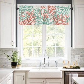 Anzona Curtain Valance 42" x 18", Teal Orange Coral Window Valances Rod Pocket Curtains Drapes, Marine Underwater Summer Ocean Short Topper Curtain for Kitchen Cafe Living Room, 1 Panel