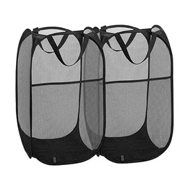 Buenod 2 Pack Pop Up Laundry Hampers, Collapsible Mesh Laundry Basket, Foldable Clothes Hampers for Bathroom, College Dorm, Travel (Black)
