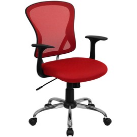 Flash Furniture Alfred Mid-Back Red Mesh Swivel Task Office Chair with Chrome Base and Arms