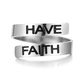 ZRAY Silver Keep Going Ring Inspirational Jewelry Stainless Steel Engraving Size Adjustable Personality Encouragement Gift for Women Teens Girls（HAVE FAITH）
