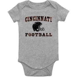 King Mouse Cincinnati Football Baby Onesie | Ohio Football Infant Bodysuit (0-3 Months US, Gray)