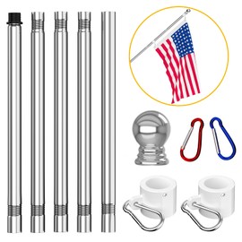 ZMTECH Flag Pole Kit, 6FT Tangle Free Flag Pole for Outside House, Flagpoles for Boat Truck without Bracket (Silver)