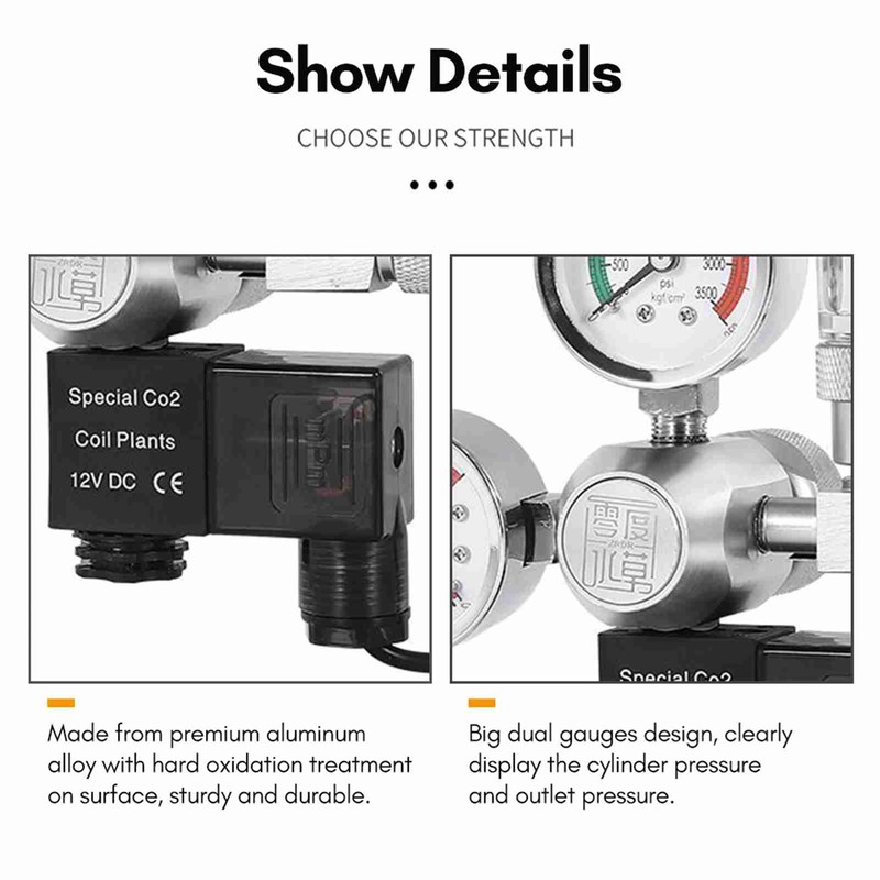 CO2 Regulator Silent Water Resistant Dual Gauges Design Aquarium CO2