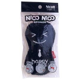 Sanbelm K72712 Kitchen Dishwashing Scourer, Cute, 3.1 x 5.9 inches (8 x 15 cm), Black, Nico Nico Sponge Happy